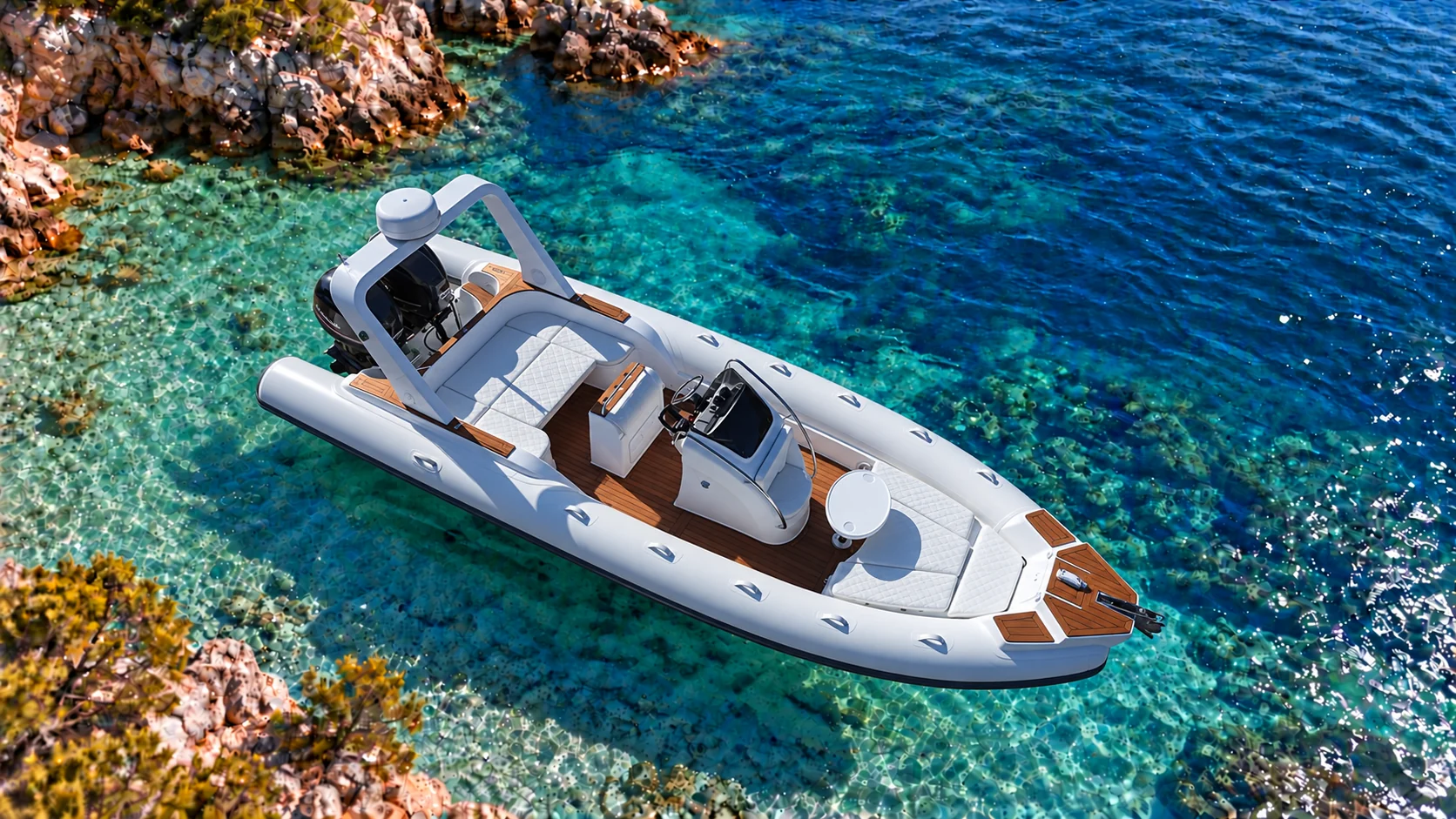 Explorer Sea 7.7 bianco in una conca, vista illustrativa